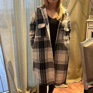 Long plaid flannel coat